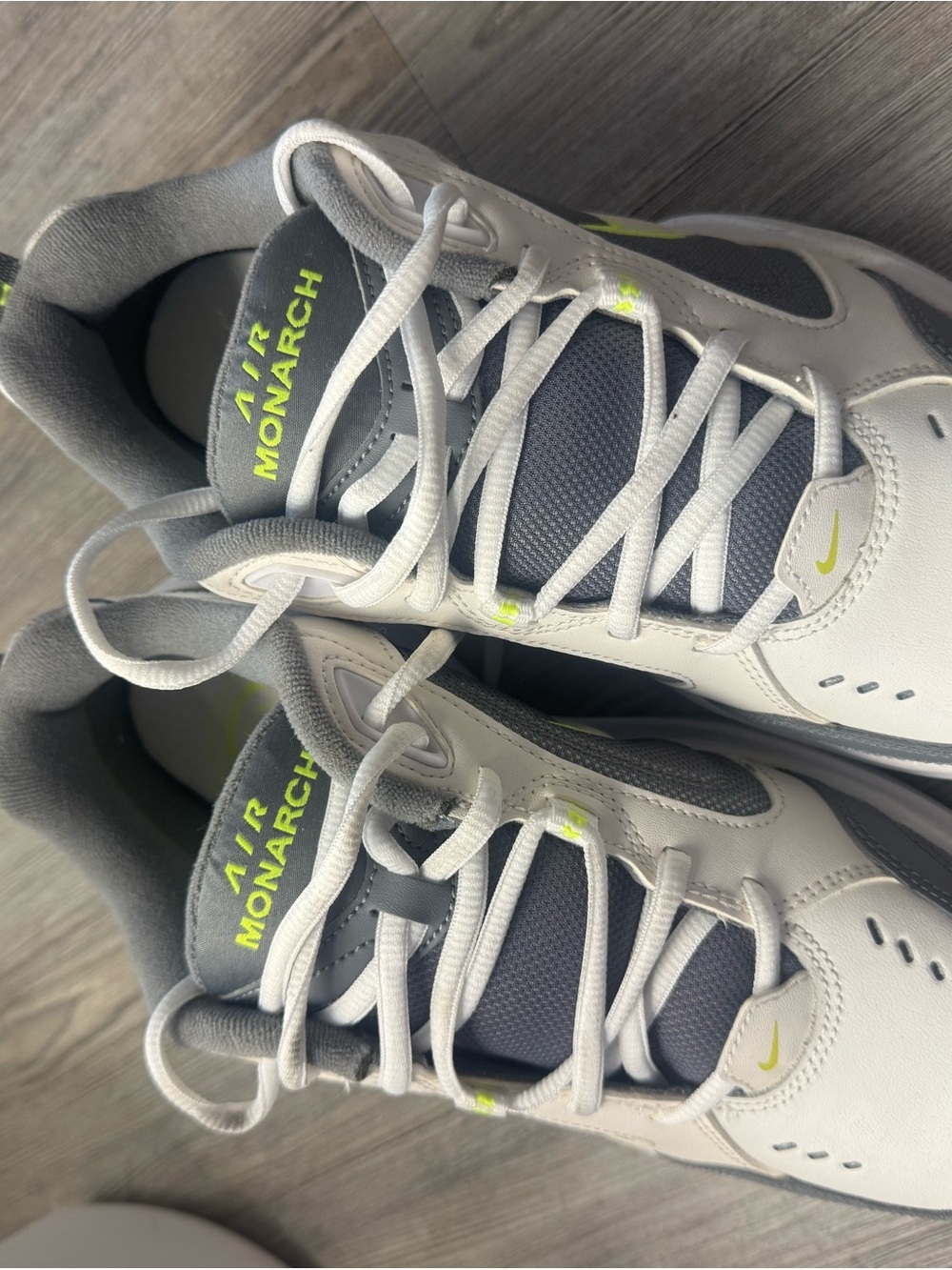 Nike Kids White, Gray & Neon Yellow Air Monarch Sneakers